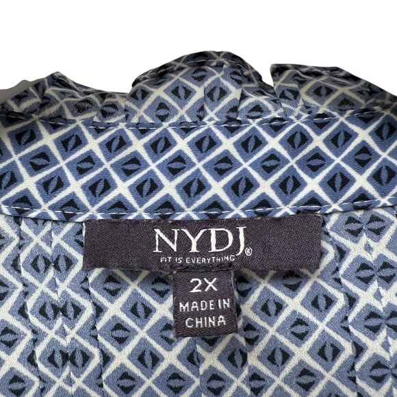NYDJ Womens Blouse Plus Size 2X Blue Print Tunic Top Ruffle Long Sleeve NWOT - Picture 4 of 8